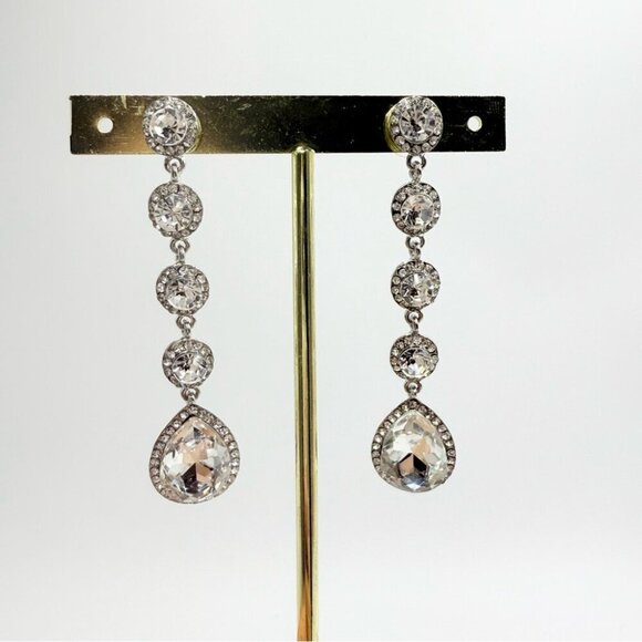 Elegant Wedding Bridal Rhinestone Crystal Beaded Teardrop Dangle Drop Earrings - Picture 3 of 6